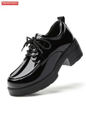 Women's Chunky Platform Oxford Shoes Faux Leather Lace-Up Non-Slip Work